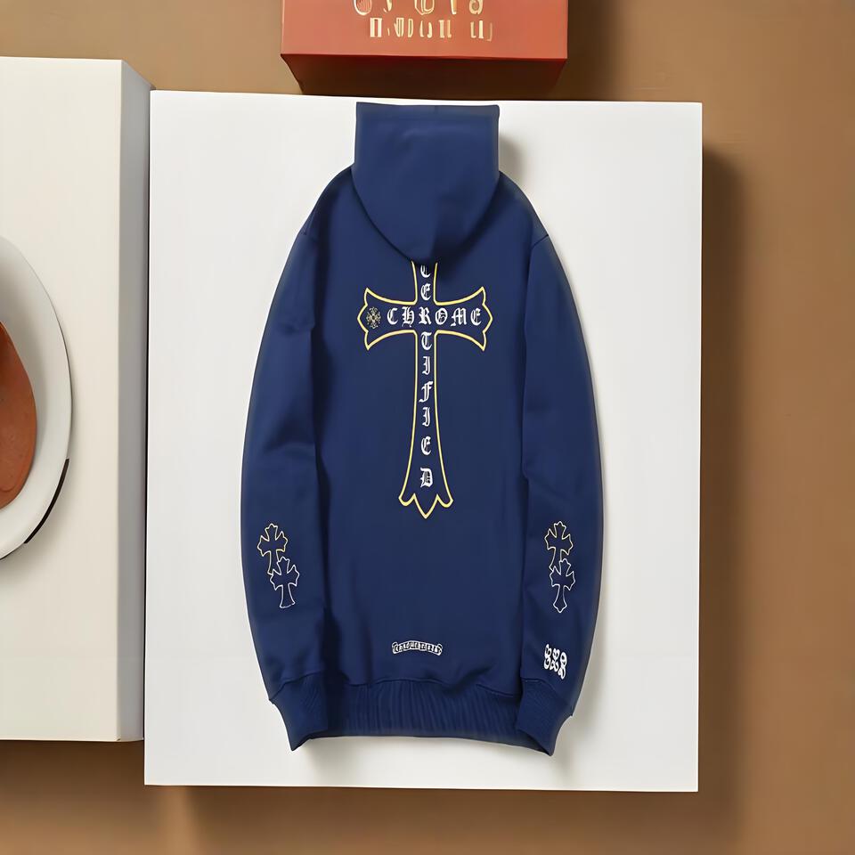 Chrome Hearts Blue Hoodie Embroidered Cross Hooded Sweatshirt