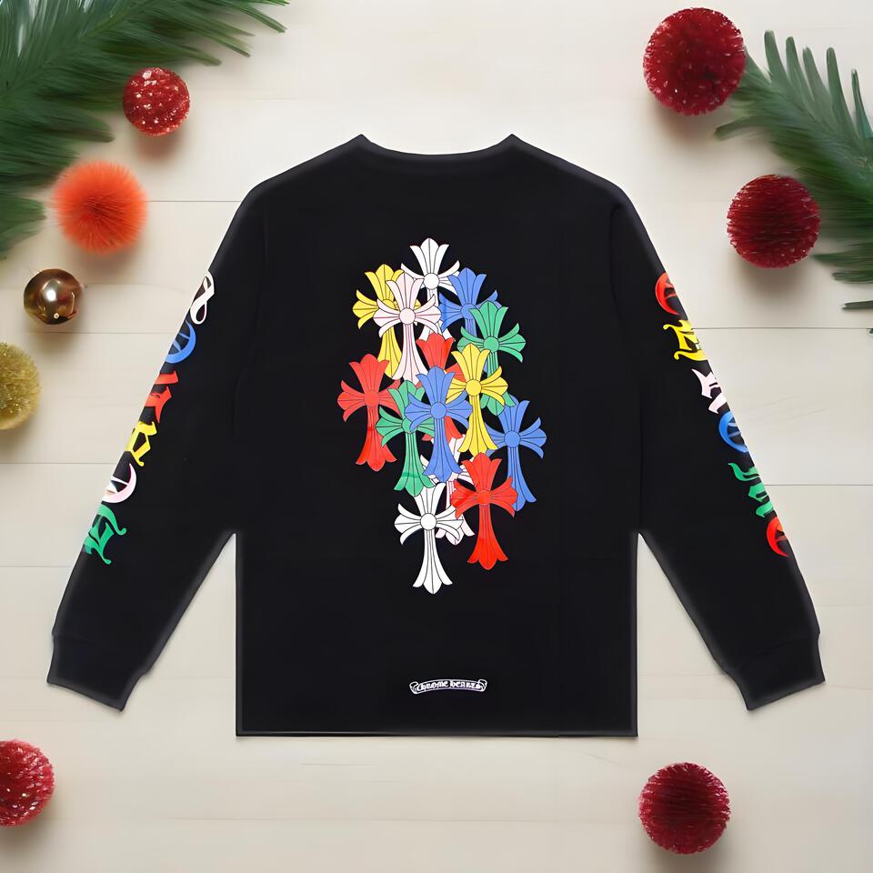 Chrome Hearts Colorful Cross Loose Unisex Streetwear Black Long Sleeve T-Shirt