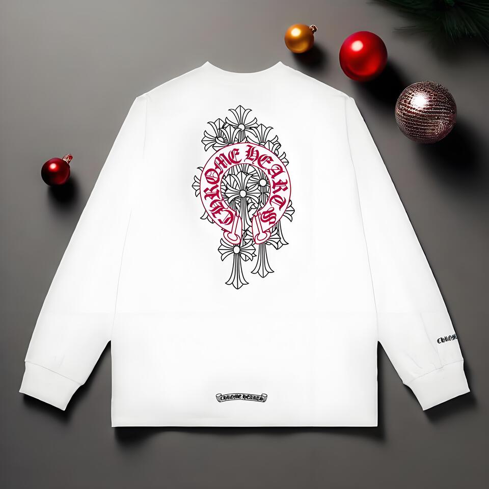 Chrome Hearts Gothic White Cotton Long Sleeve Tee Unisex