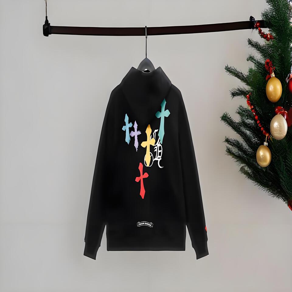 Chrome Hearts Hoodie Black Unisex Graffiti Streetwear Cotton