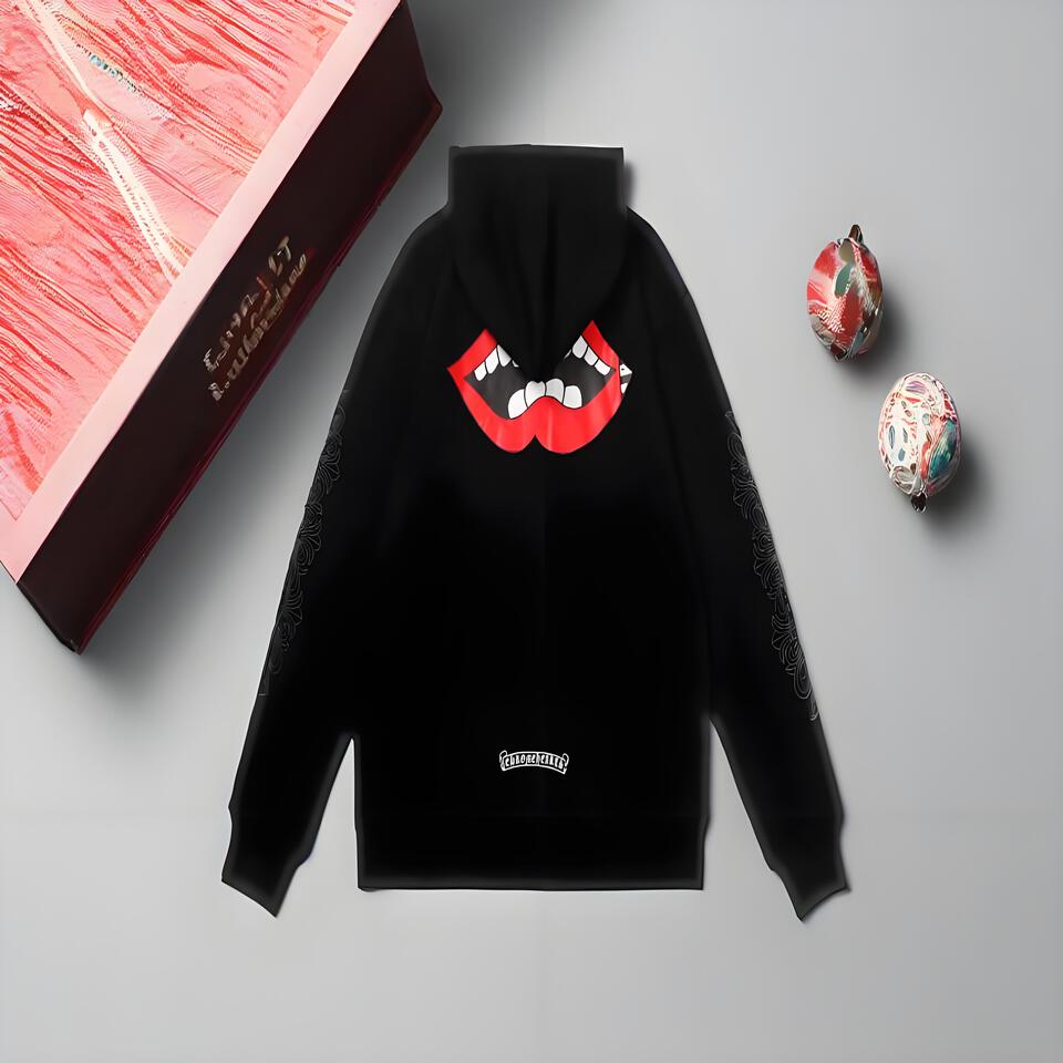 Chrome Hearts Hoodie With Lip Print Black Cotton