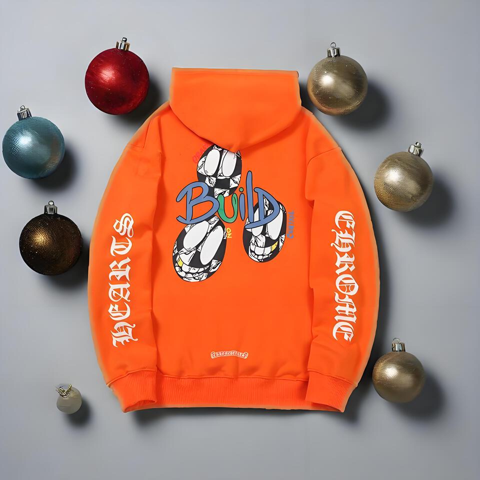 Chrome Hearts Orange Cotton Hoodie Unisex Streetwear