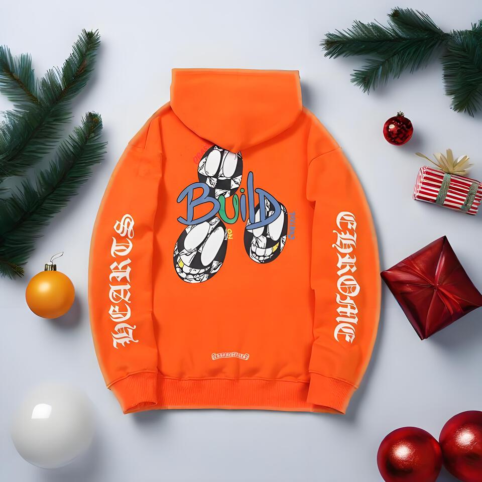 Chrome Hearts Orange Cotton Hoodie Unisex Streetwear