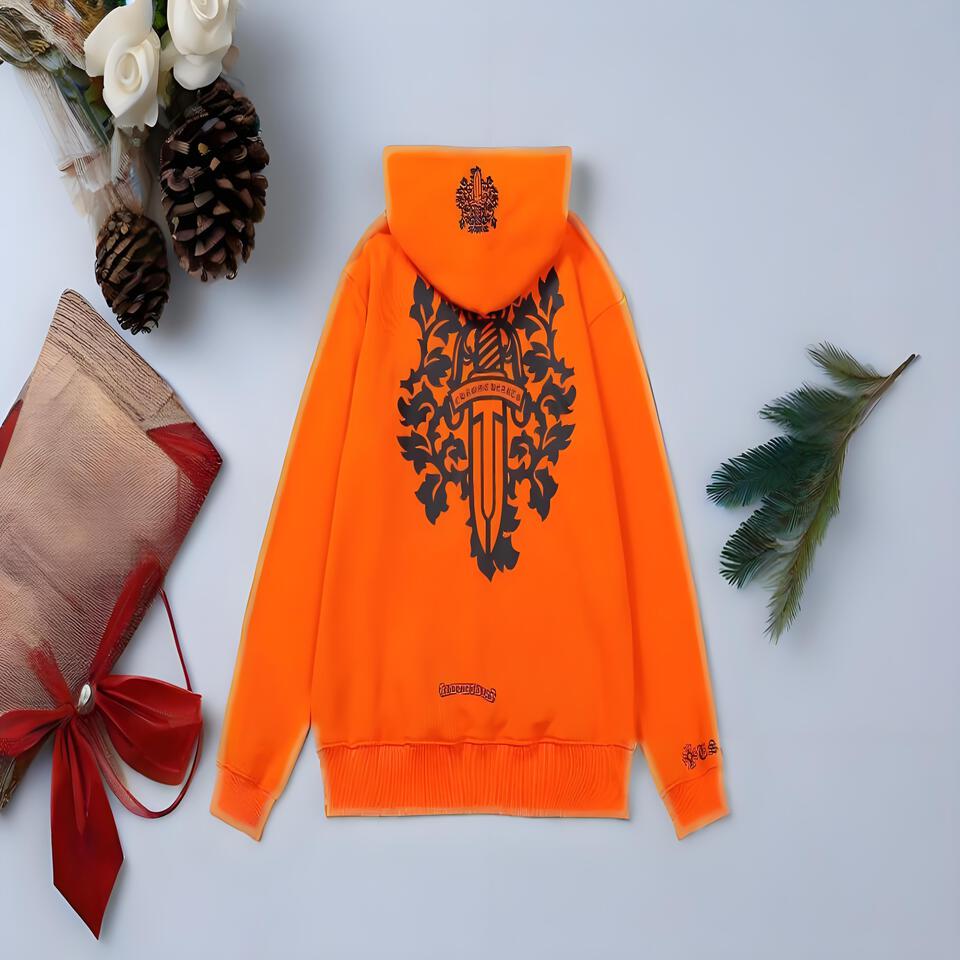 Chrome Hearts Orange Hoodie Unisex Cotton Streetwear Print