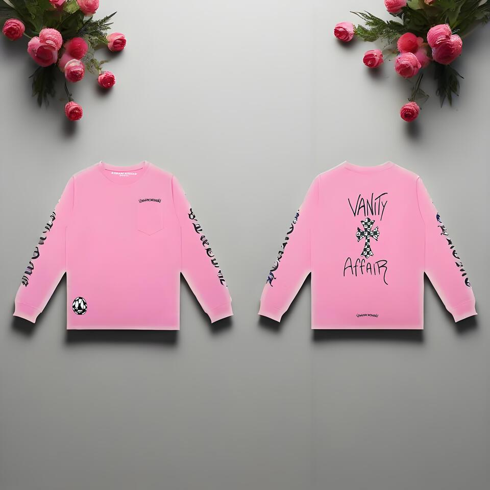 Chrome Hearts Pink Cotton Long Sleeve Tee Streetwear Print