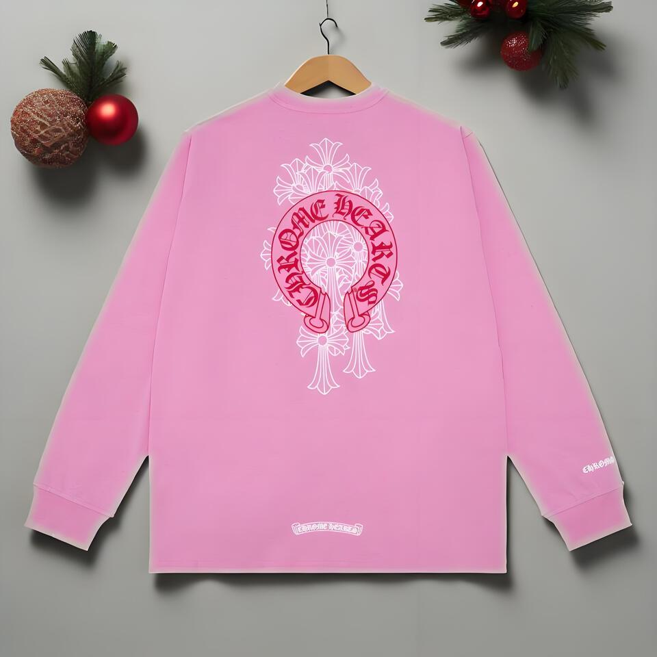 Chrome Hearts Pink Cotton Oversized Tee Streetwear Cross Print