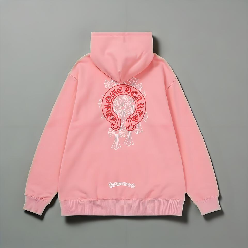 Chrome Hearts Pink Hoodie Unisex Cotton Streetwear Print