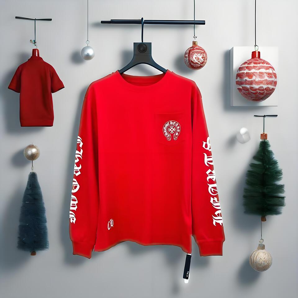 Chrome Hearts Red Cotton Long Sleeve Gothic Embroidery Unisex