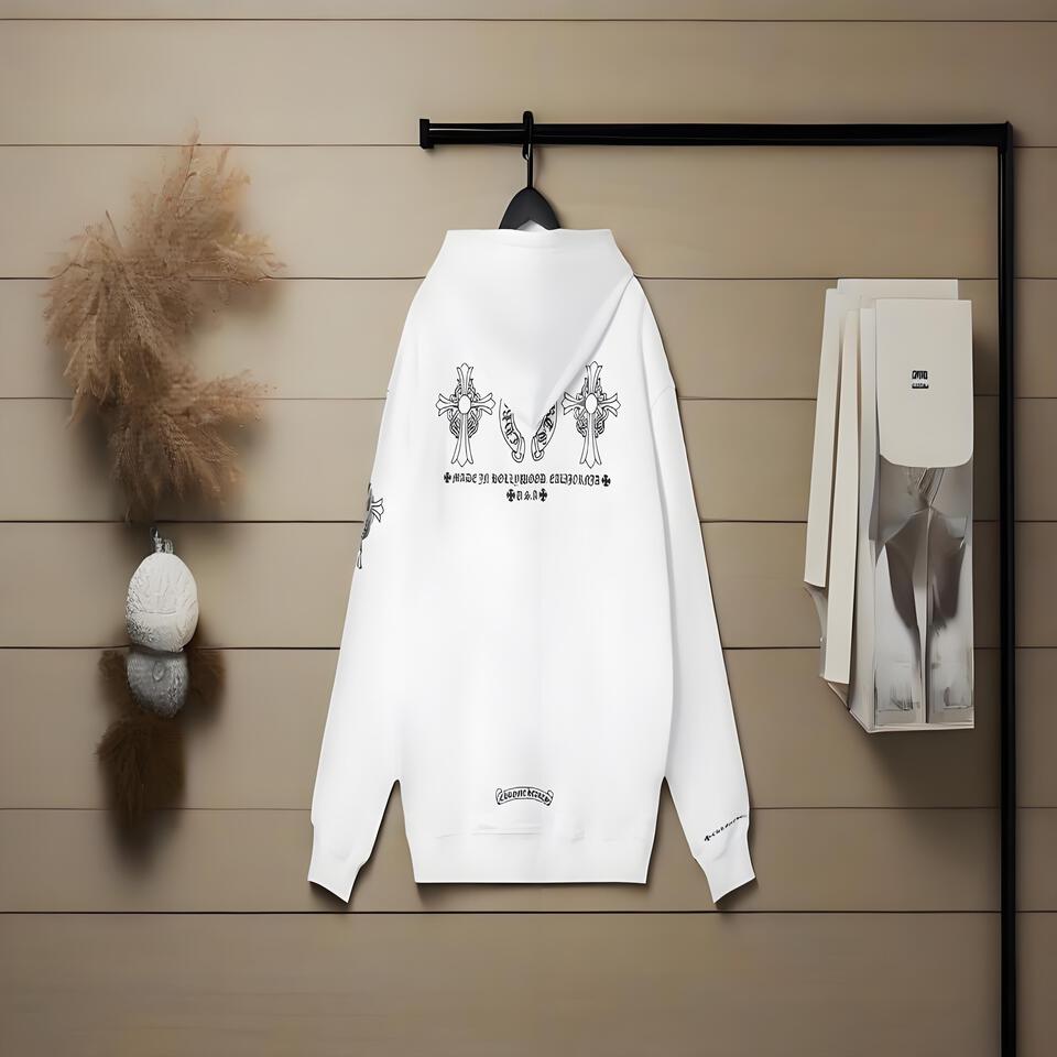 Chrome Hearts White Cotton Hoodie Street Goth Style