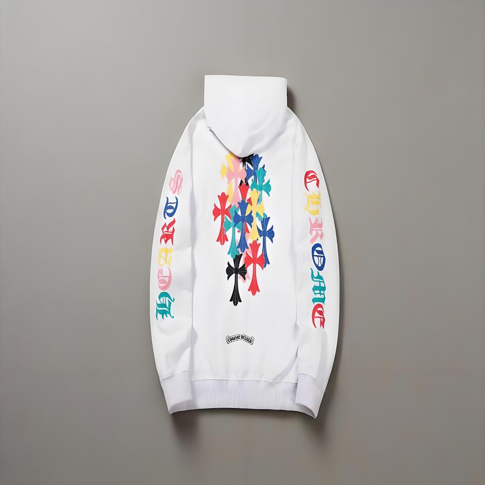 Chrome Hearts White Cotton Hoodie Unisex Cross Print