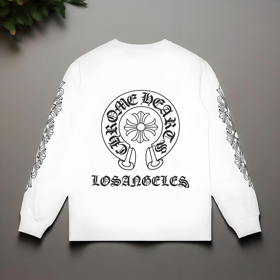 Chrome Hearts White Cotton Long Sleeve Gothic Street Tee