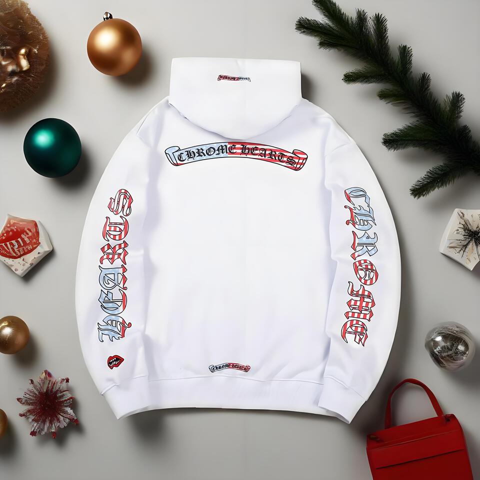 Chrome Hearts White Hoodie Gothic Embroidery Unisex Streetwear