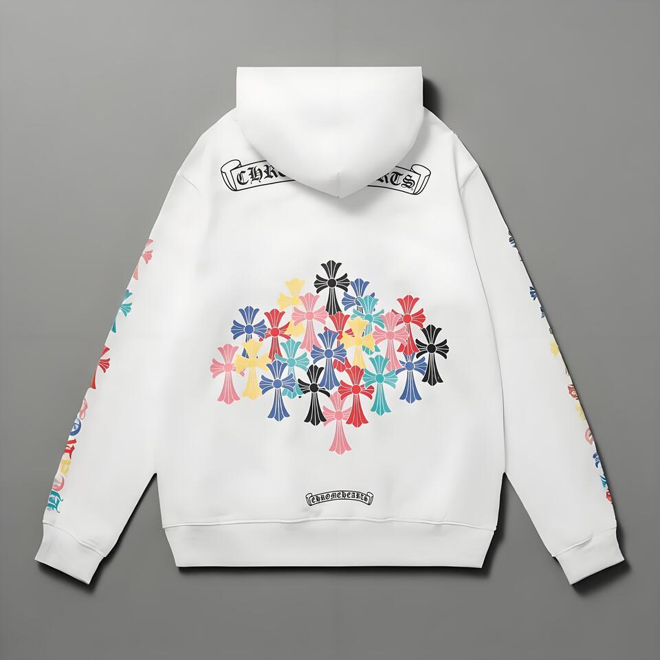 Chrome Hearts White Hoodie Street Style Cross Print