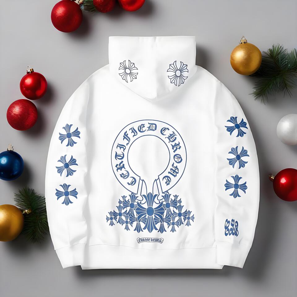 Chrome Hearts White Hoodie Streetwear Cross Hooded Sweatshirt