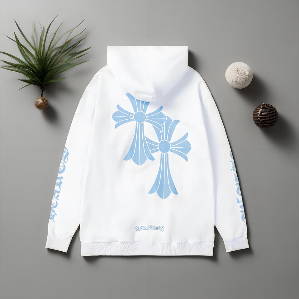 Chrome Hearts White Hoodie With Cross Streetwear
