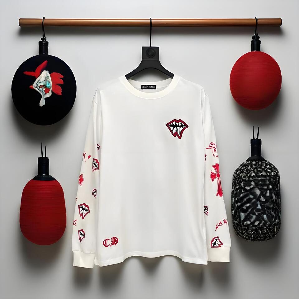 Chrome Hearts White Long Sleeve Tee Graffiti Unisex Streetwear