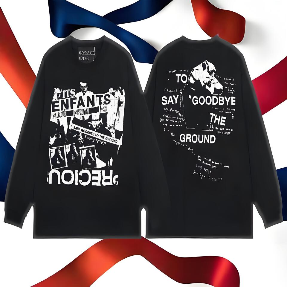 CITS ENFANTS Black Cotton Loose Street Print Long Sleeve T-Shirt