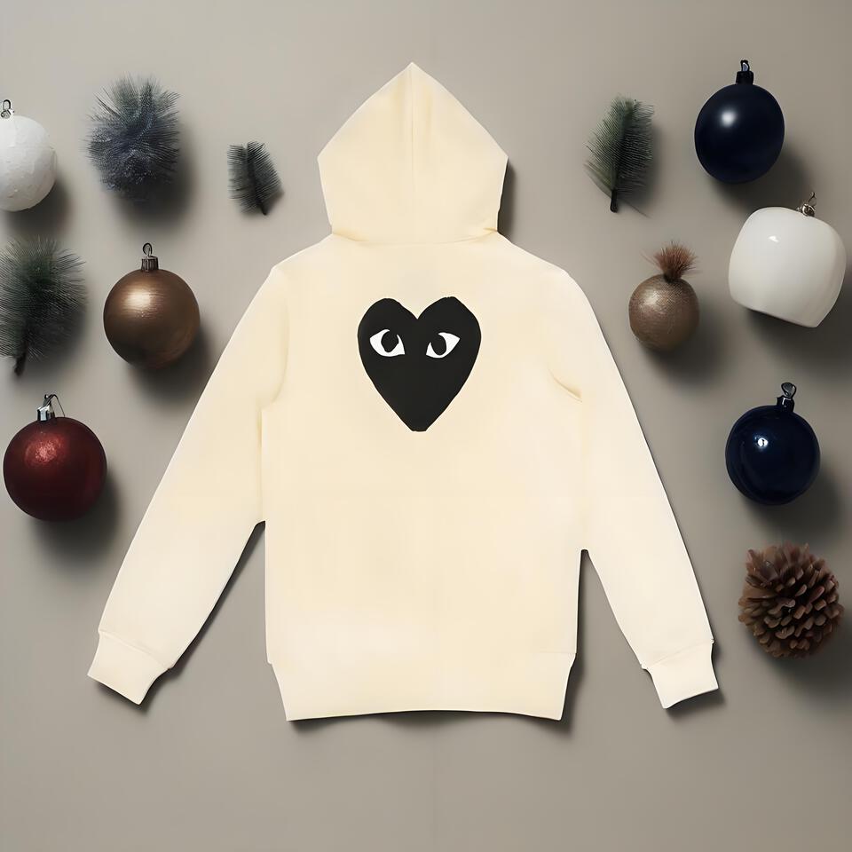 Comme des Garçons Play Hoodie Cream Cotton Unisex Streetwear
