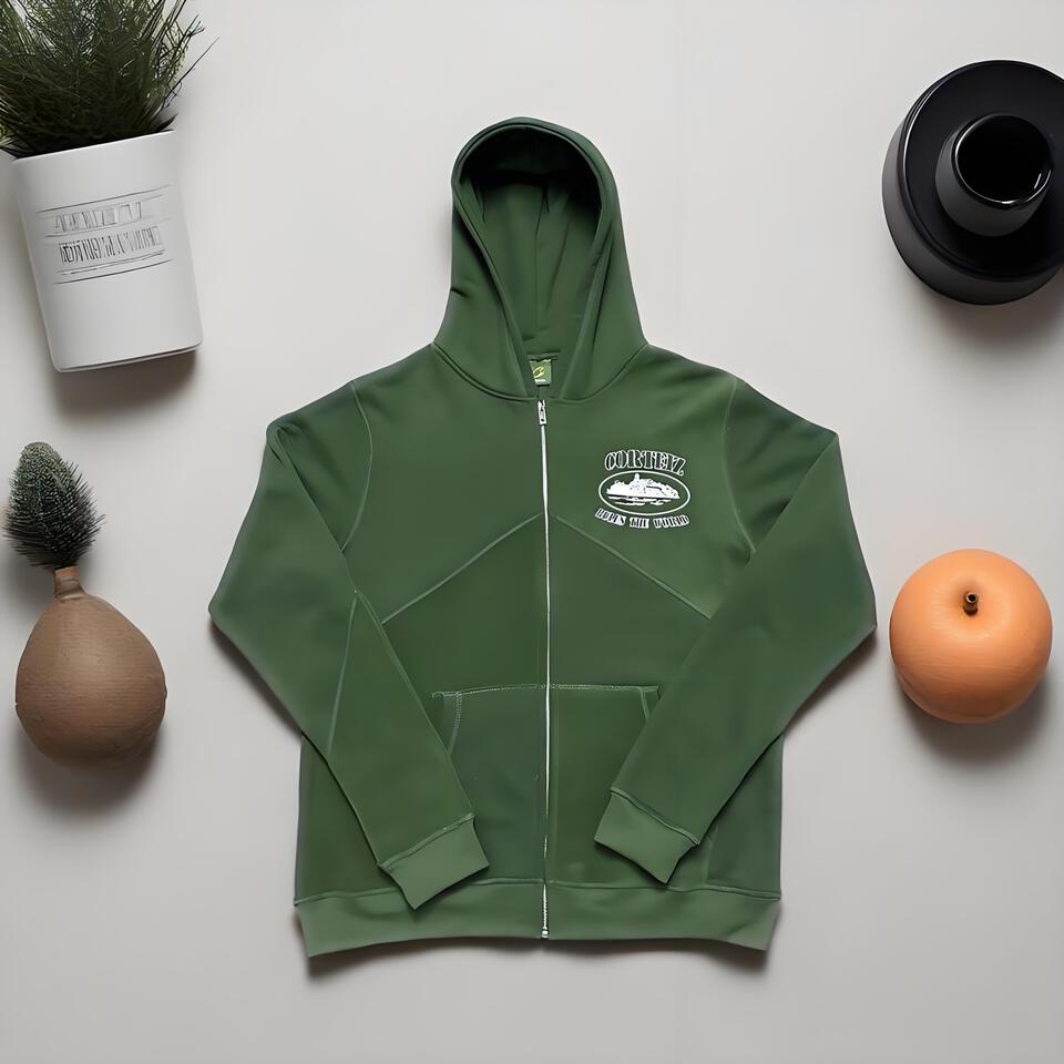 Corshenz Green Cotton Blend Hoodie Unisex Streetwear Casual