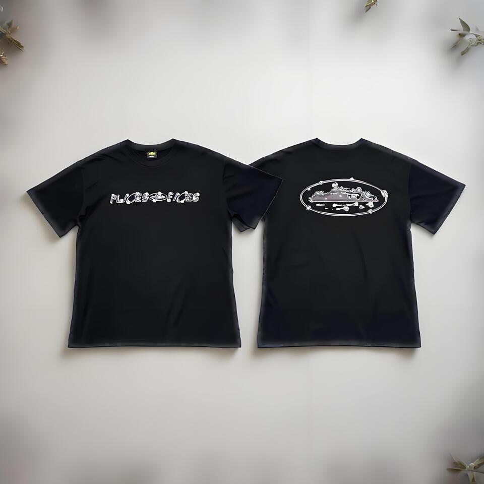 Corteiz Black Cotton Crew Neck T-Shirt Unisex Streetwear