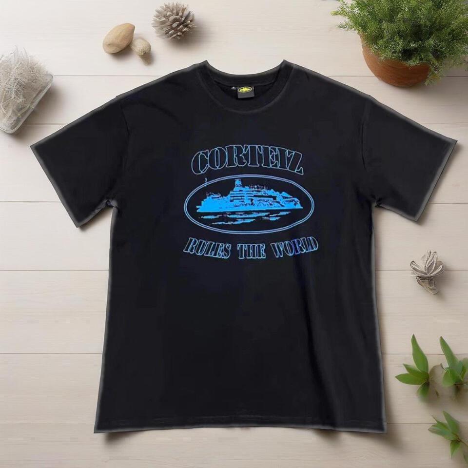 Corteiz Black Cotton Crewneck T-Shirt Street Oversized Print Unisex
