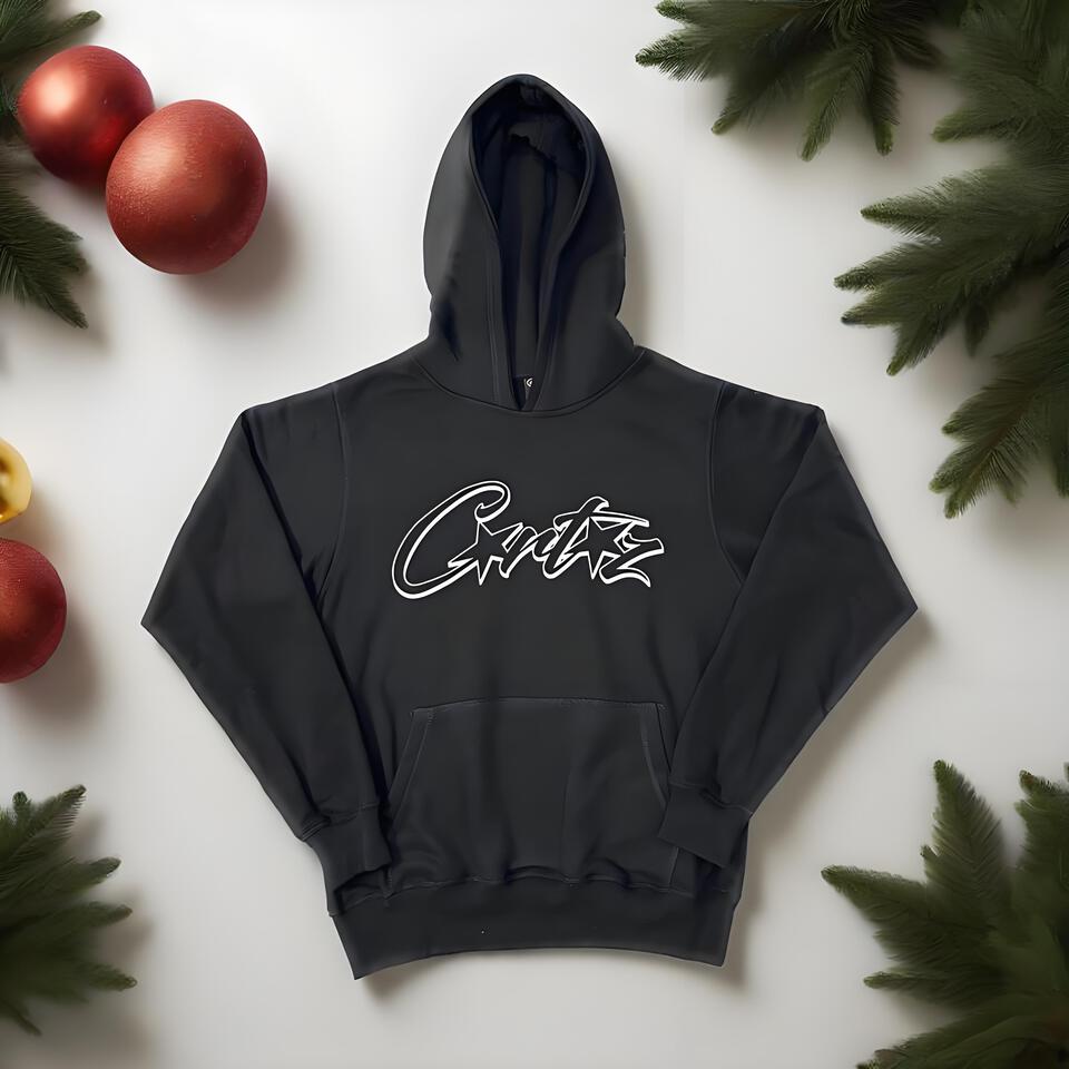 Corteiz Black Cotton Hoodie Street Graffiti Unisex Oversized