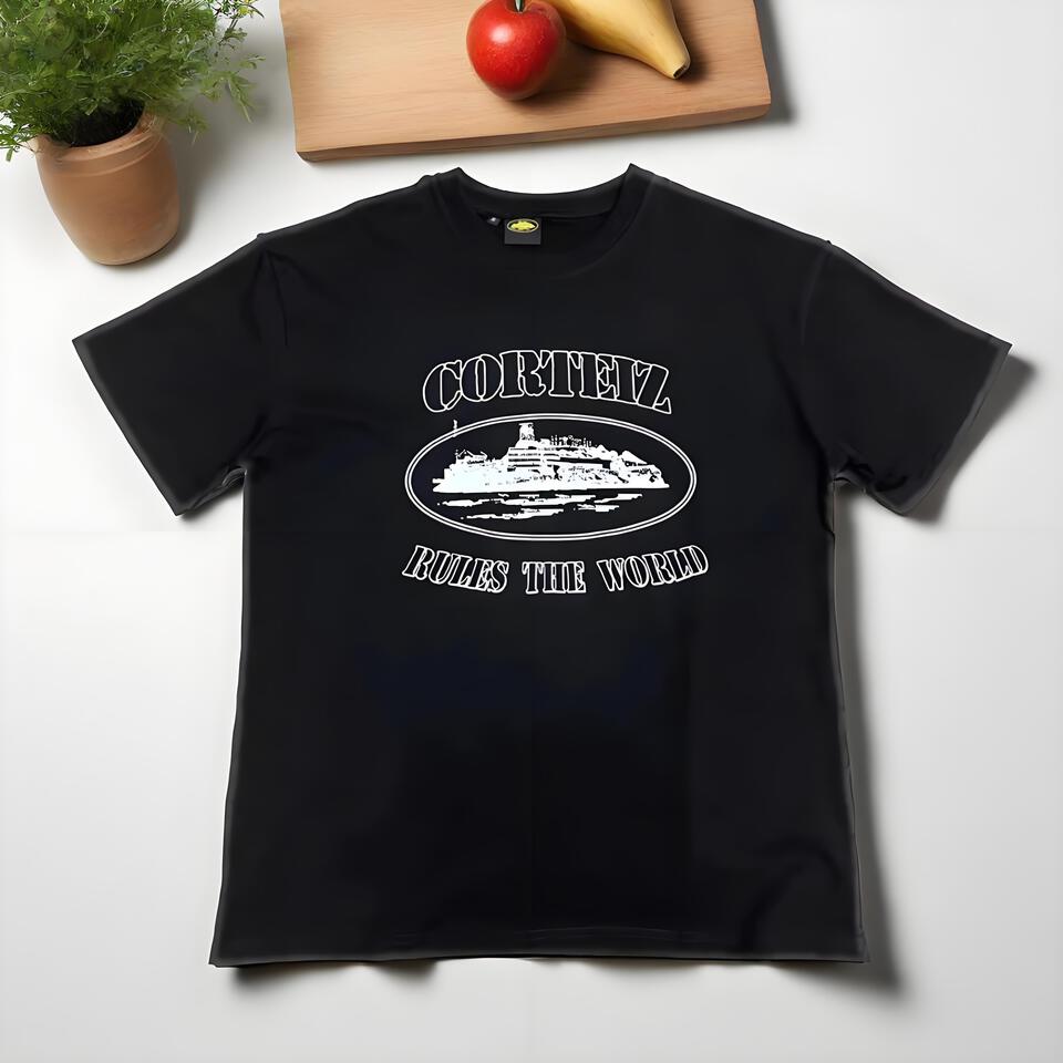 Corteiz Black Cotton Loose Fit Print T-Shirt
