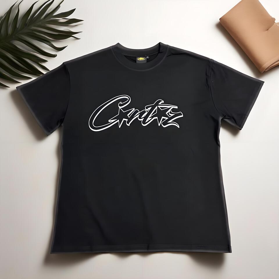 Corteiz Black Cotton Loose Graffiti Street T-Shirt
