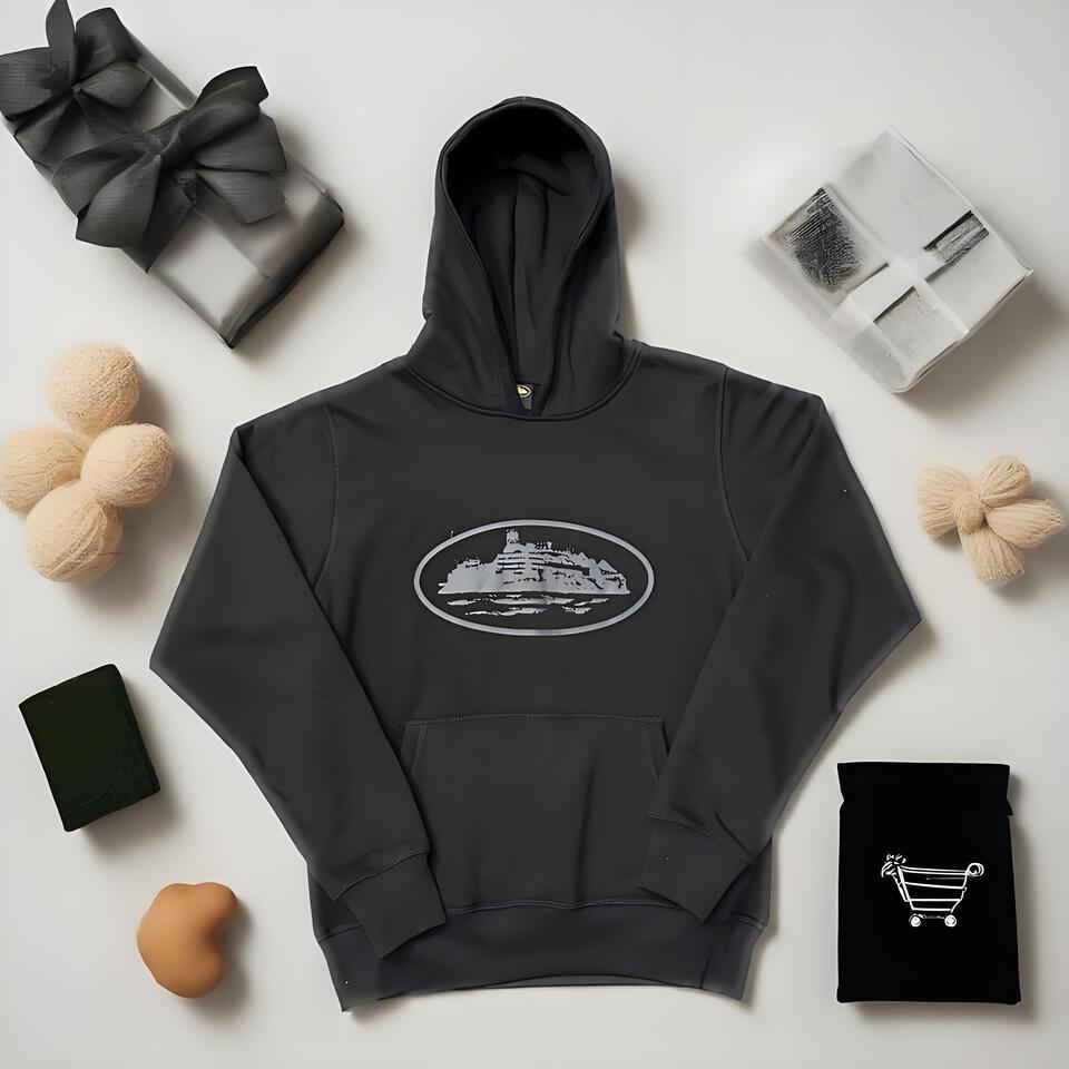 Corteiz Black Cotton Polyester Hoodie Unisex Streetwear Casual