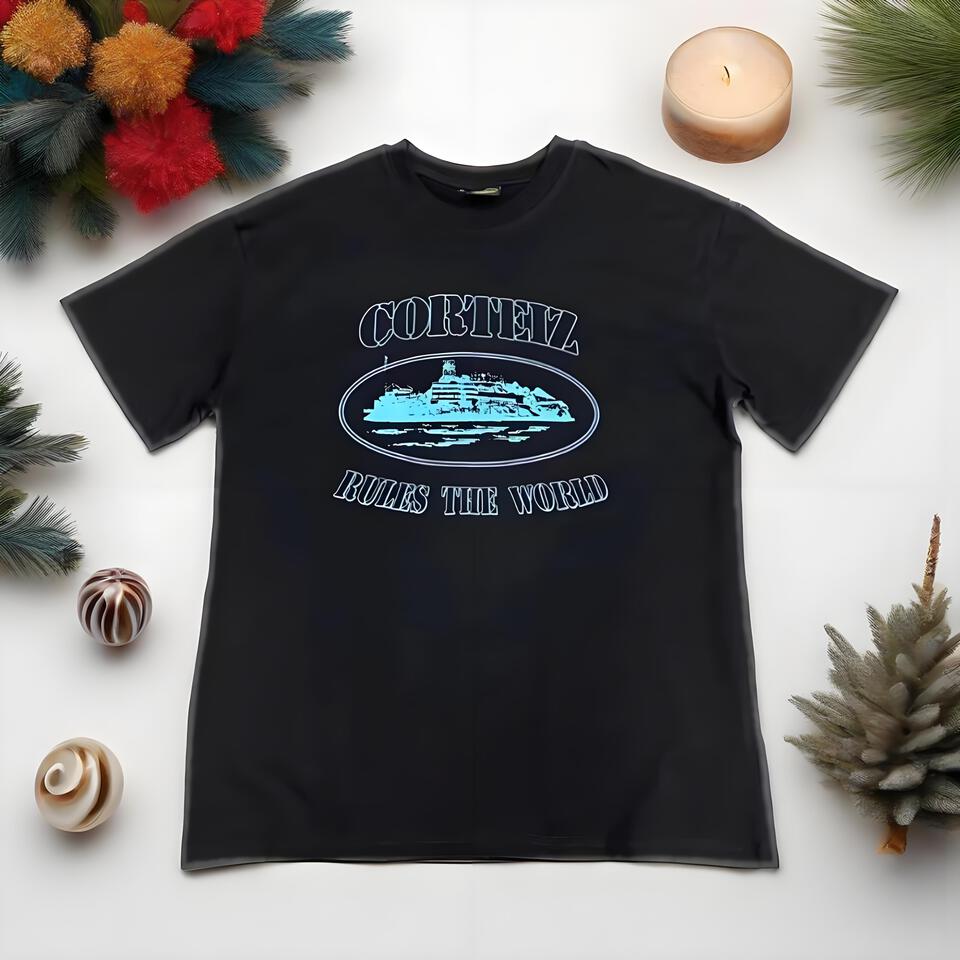 Corteiz Black Oversized Cotton T-Shirt Unisex Streetwear Print