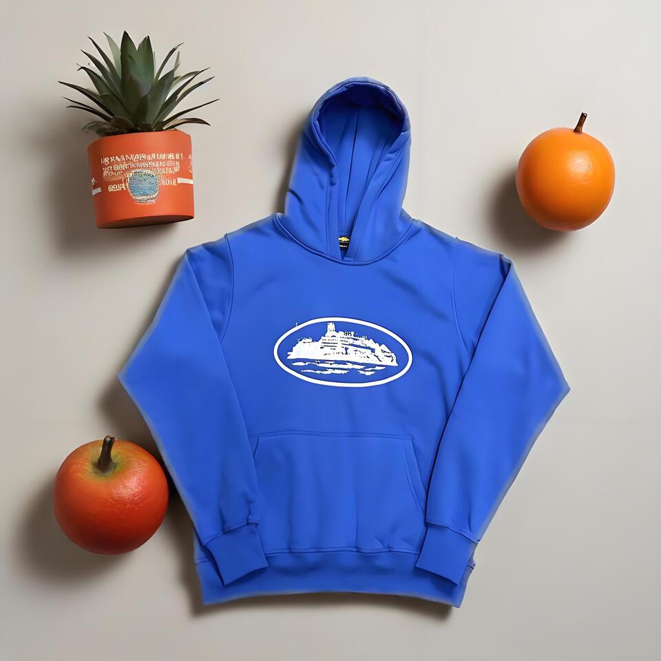 Corteiz Blue Cotton Hoodie With Totem Print