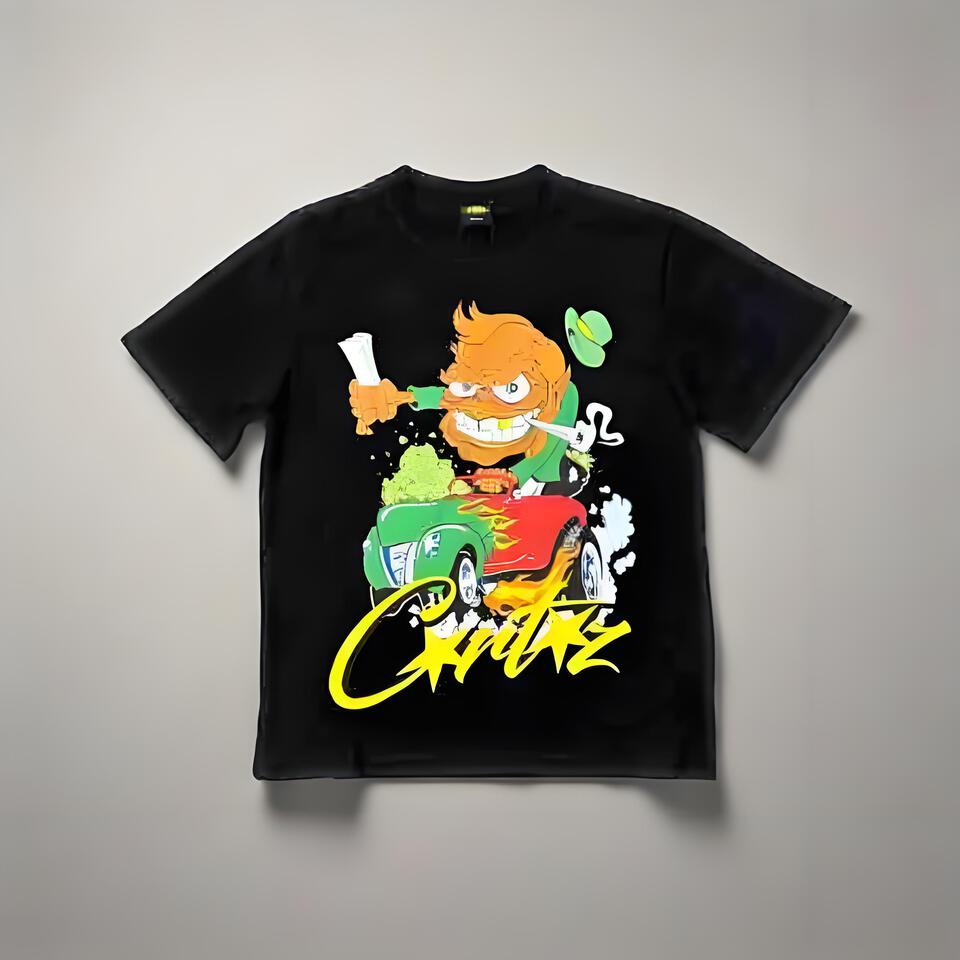 Corteiz Cartoon Print Black T-Shirt Unisex Cotton Tee