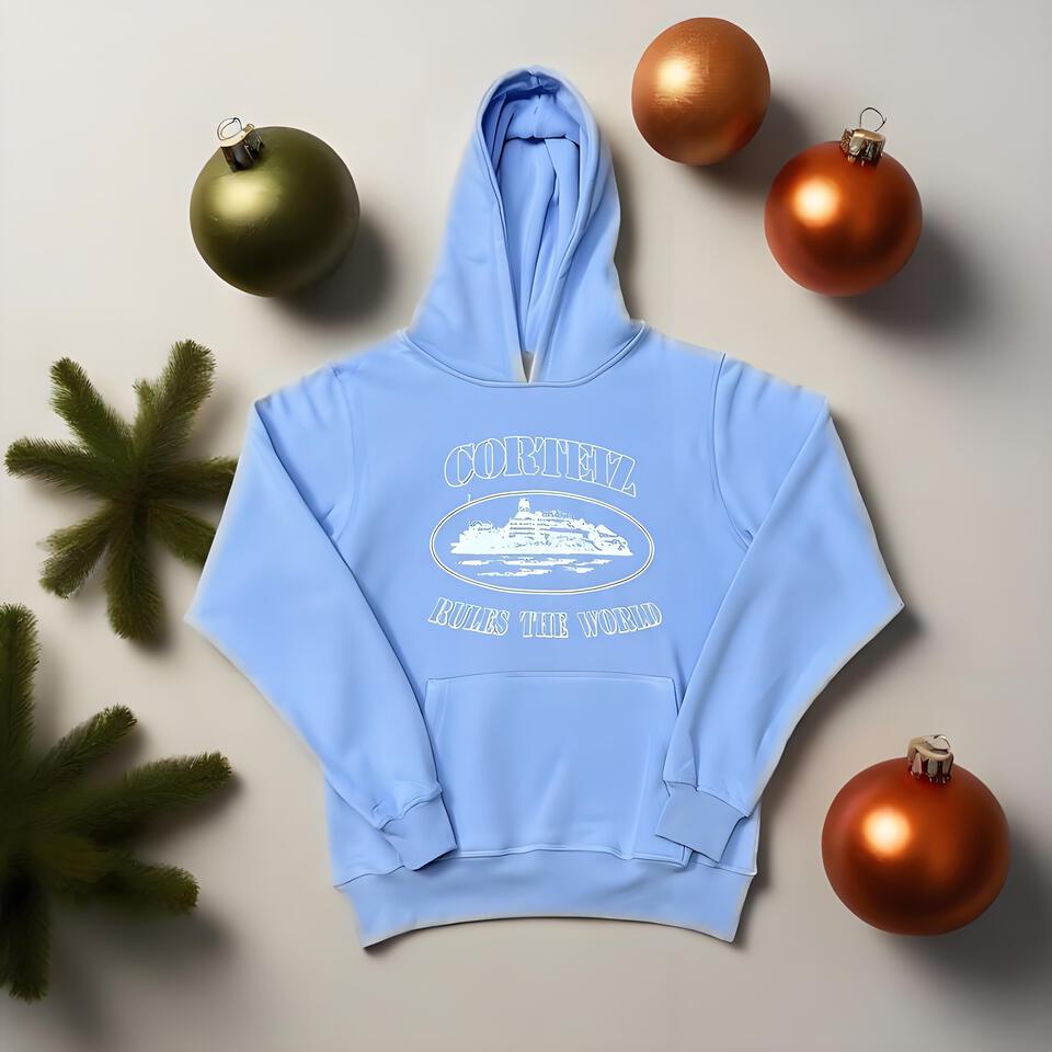 Corteiz CORTELVA Light Blue Cotton Hoodie Unisex Casual