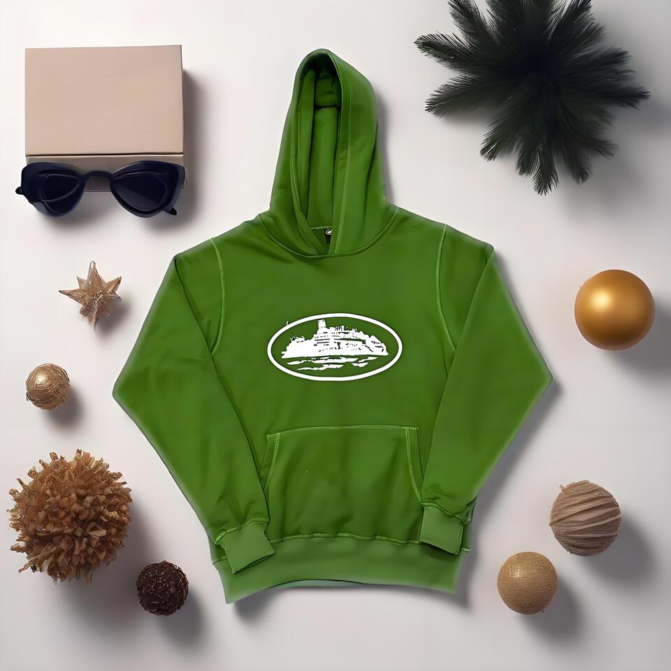 Corteiz Green Cotton Unisex Hoodie Streetwear Casual