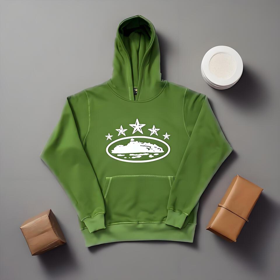 Corteiz Green Hooded Cotton Sweatshirt Unisex Streetwear