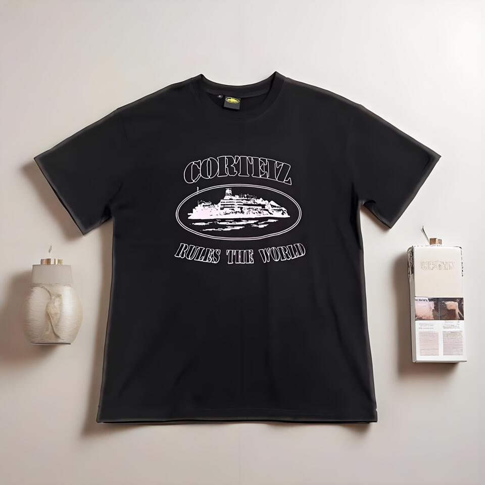 Corteiz Unisex Black Cotton Loose Fit Print T-Shirt