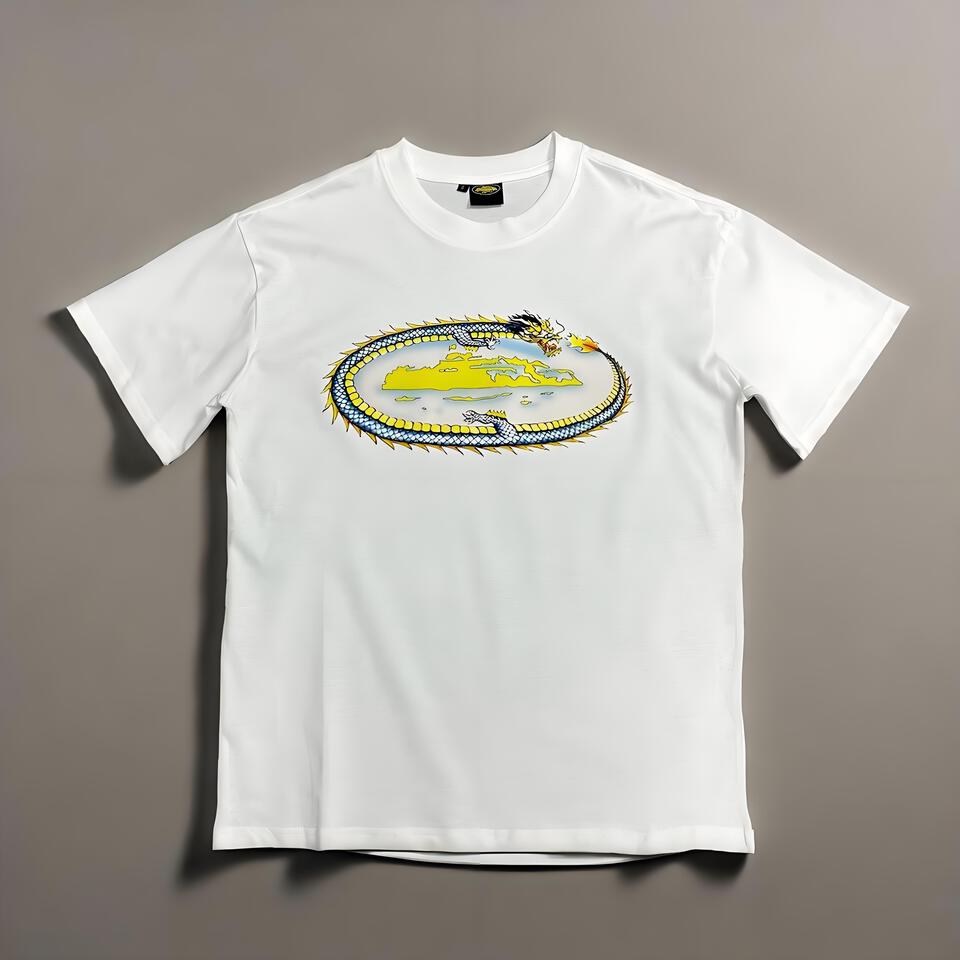 Corteiz White Combed Cotton Loose Dragon T-Shirt