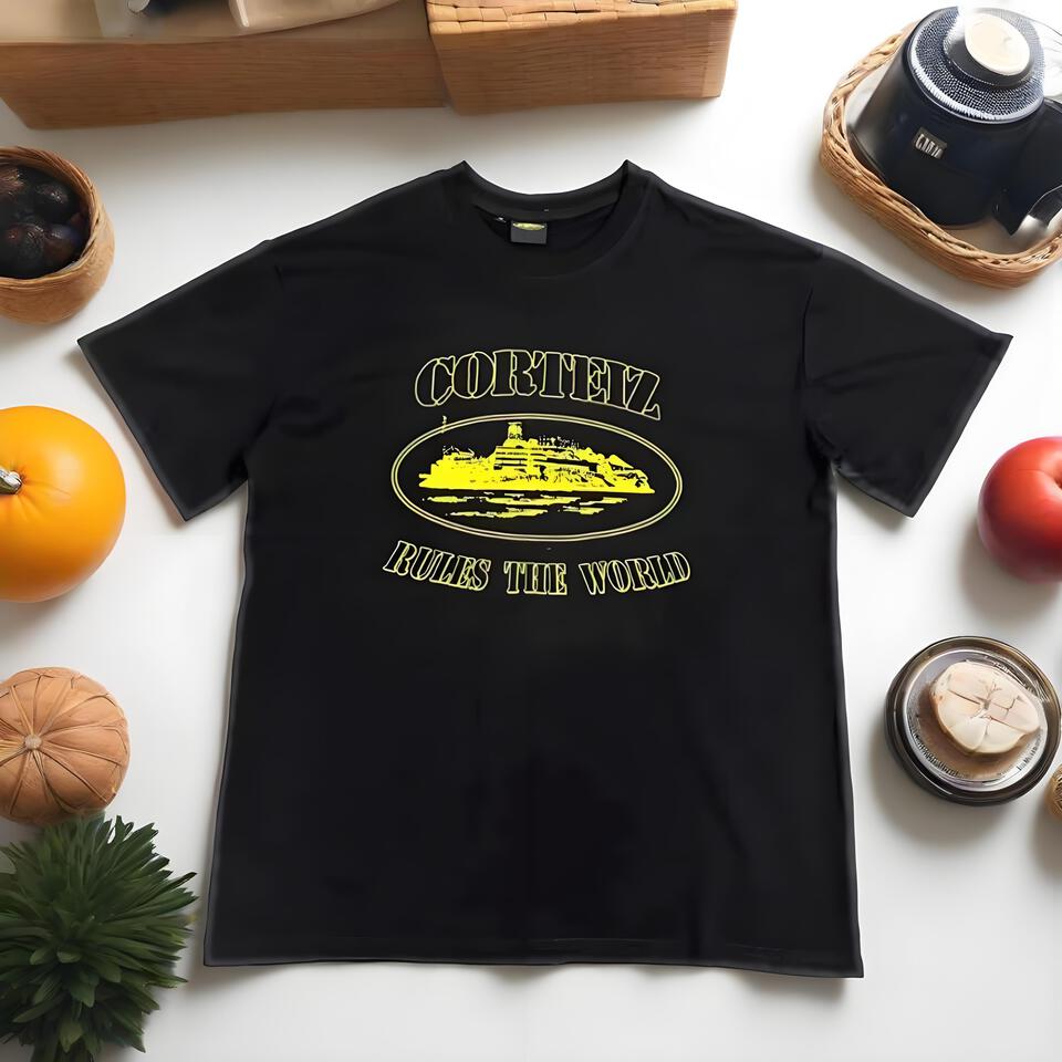 Cortiez Black Cotton Crewneck T-Shirt Unisex Streetwear Print