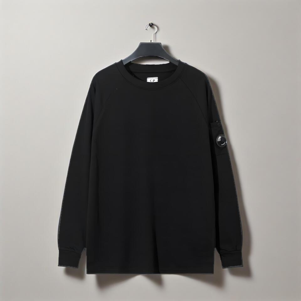 C.P. Company Black Cotton Badge Round Neck Long Sleeve Top