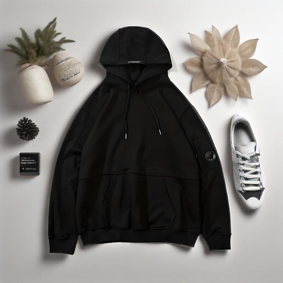 C.P. Company Black Cotton Classic Badge Hoodie