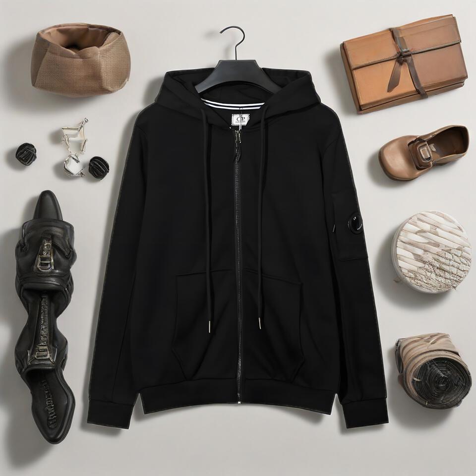 C.P. Company Black High-Cotton Functional Hooded Sweatshirt