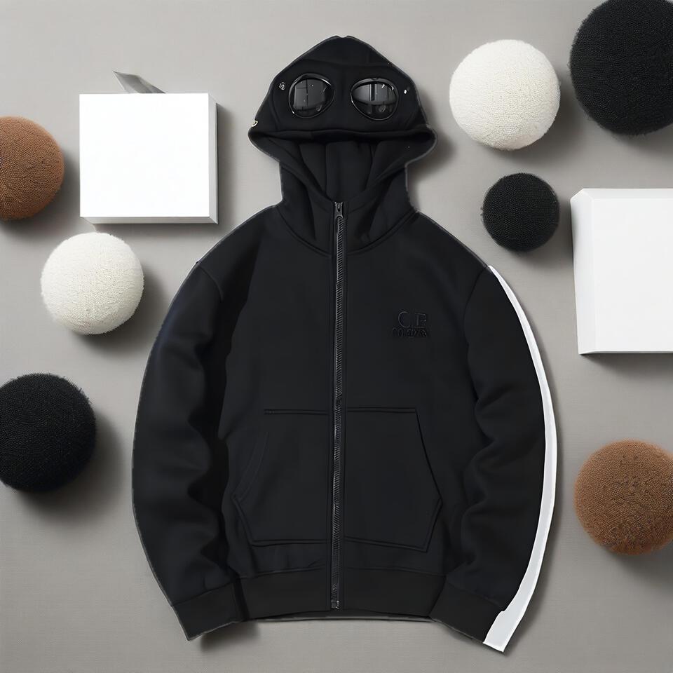 CP Company Black Hooded Cotton Techwear Detachable Goggle Hoodie