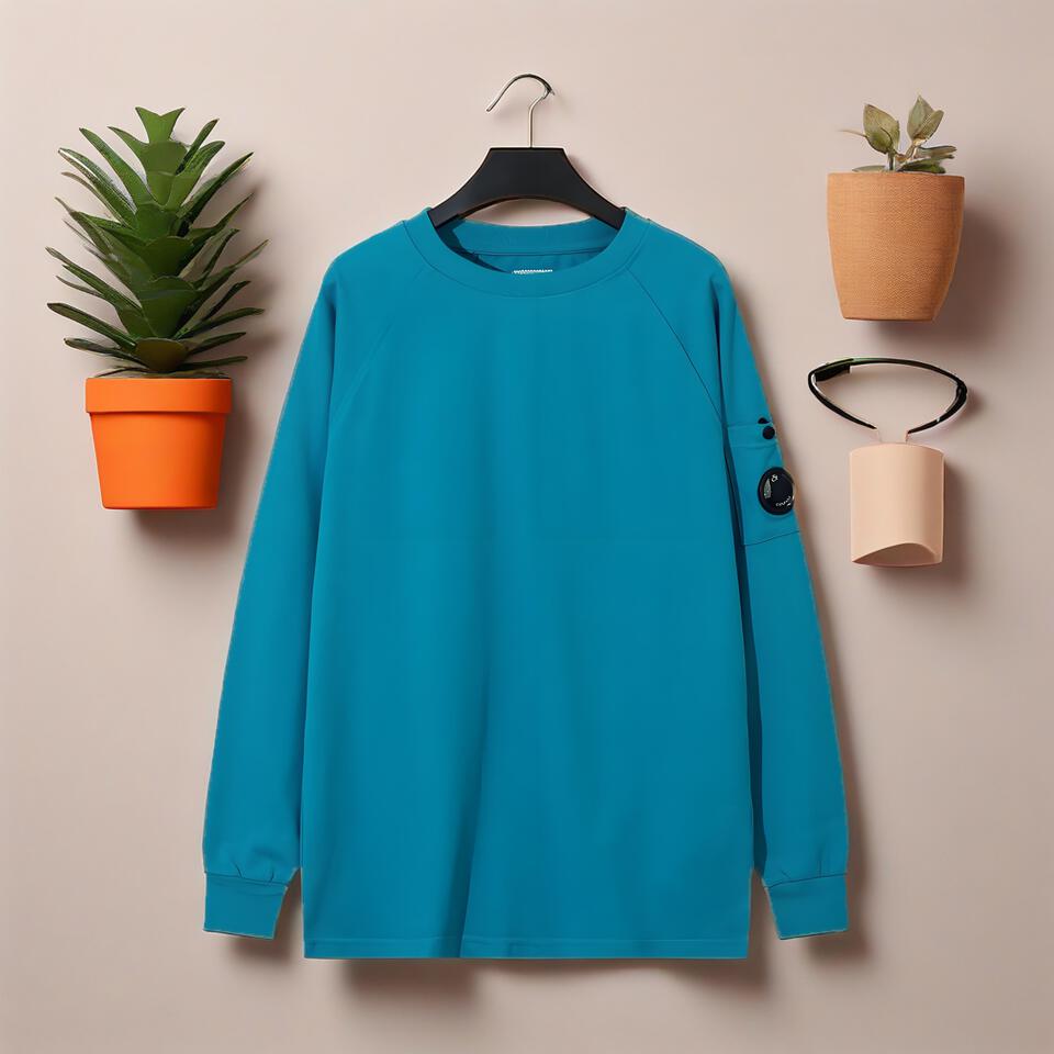 C.P. Company Blue Cotton Crew Neck Long Sleeve Top