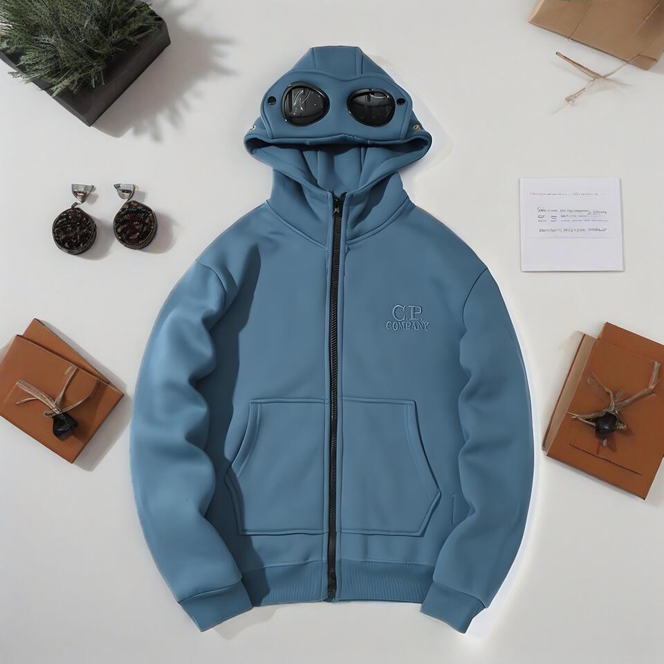 CP Company Blue Cotton Hooded Techwear Unisex Oversized Utility Jacket