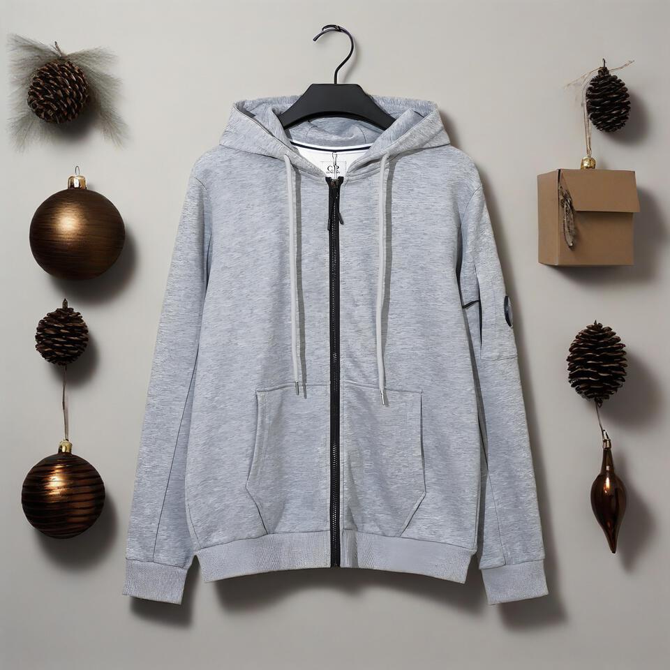 CP Company Grey Unisex Zip-Up Hoodie Cotton Blend