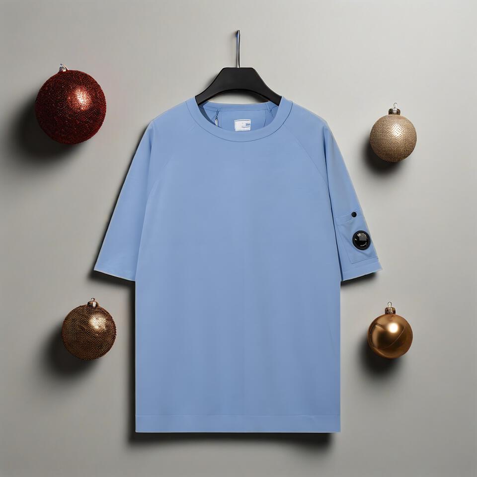 C.P. Company Light Blue Cotton Badge Detail Workwear T-Shirt