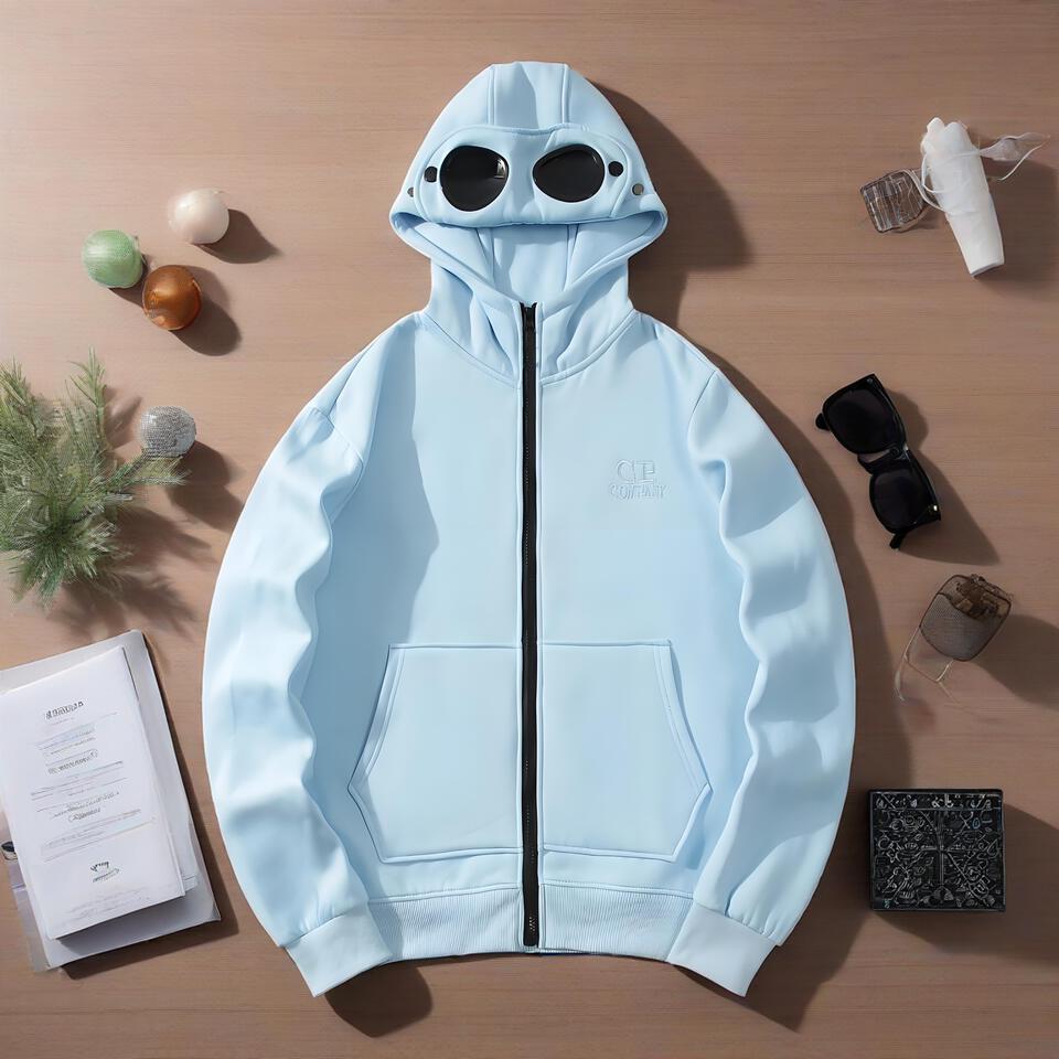 C.P. Company Light Blue Cotton Goggle Hoodie Unisex Streetwear