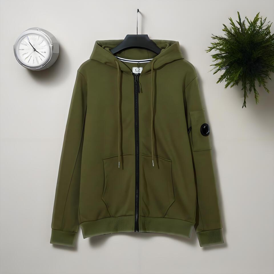 C.P. Company Military Green Cotton Functional Hooded Sweatshirt