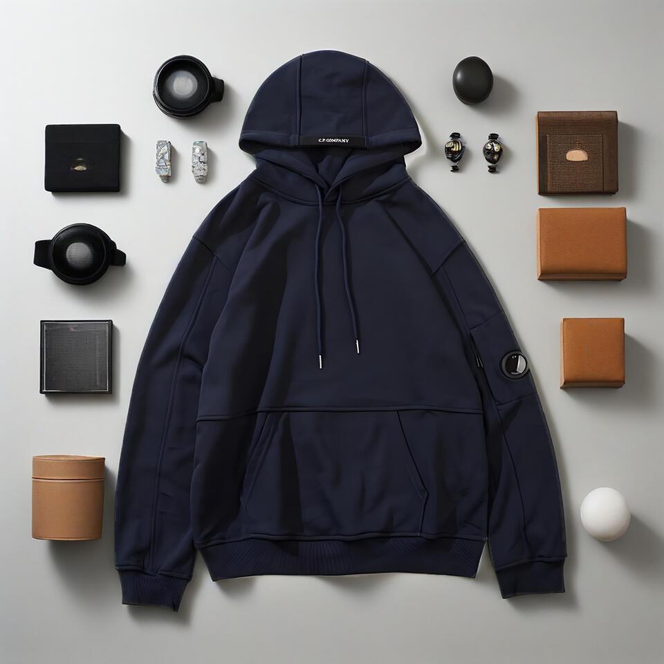 C.P. Company Navy Blue Cotton Hoodie Unisex Streetwear