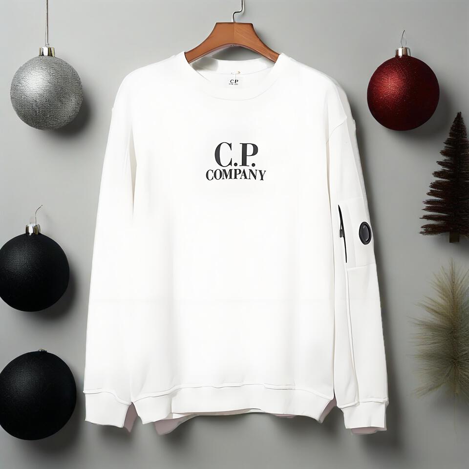 C.P. Company White Cotton Badge Zip-Up Hoodie